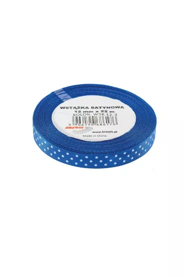 Wst��ka satynowa w kropki niebieska 12mm x 22m