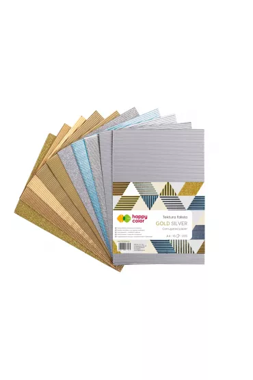 Happy Color Tektura falista MIX GOLD/SILVER, brokat, A4, 10 arkuszy