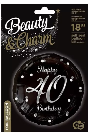 Godan Balon foliowy, Happy 40 Birthday, czarny 45cm