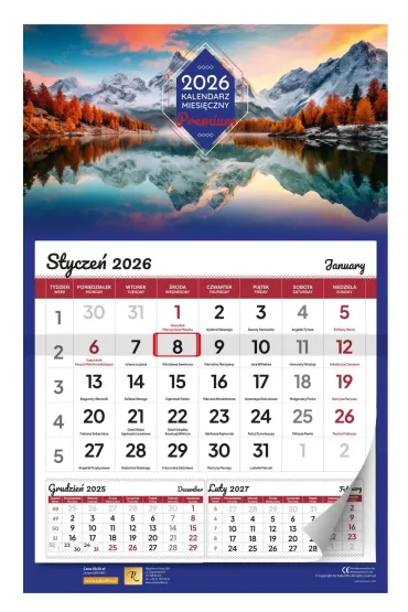 Kalpol.bis Kalendarz �cienny 2026 miesi�czny Premium