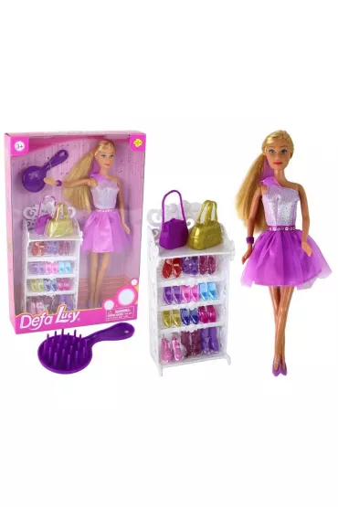 Lalka Lucy sukienka fioletowa brokat + buty LeanToys