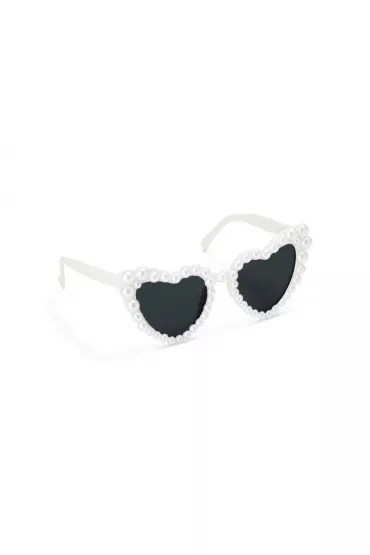 PartyDeco Okulary serduszka z per�ami bia�y
