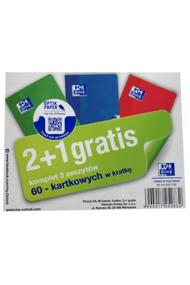 Oxford Zeszyt A5 Esse (2+1 gratis) kratka 60 kartek 3 szt.