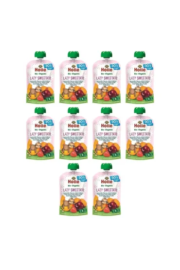 Holle Mus s�odki leniwiec (batat - �liwka - dynia - truskawka) bezglutenowy po 6. miesi�cu �ycia Demeter Zestaw 10 x 100 ml Bio