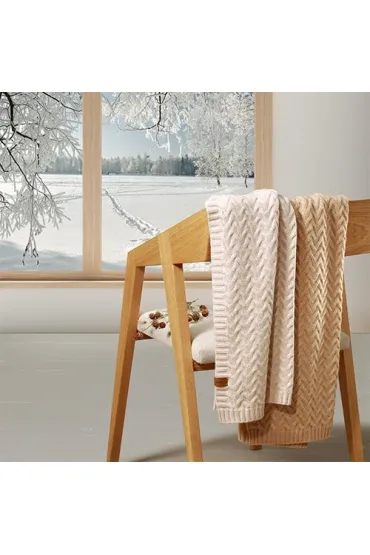 Kocyk z we�ny merino ciemny be�