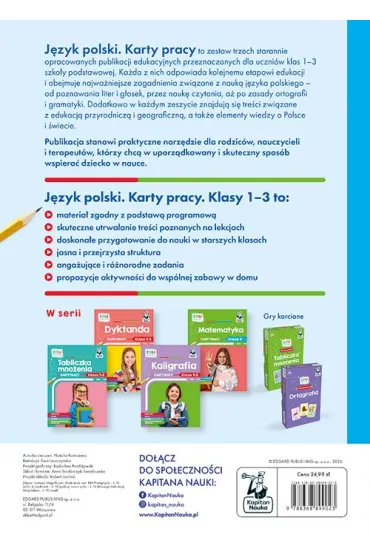 J�zyk polski. Karty pracy. Klasa 3. Kapitan Nauka. EDUseria - Natalia  Kostrzewa