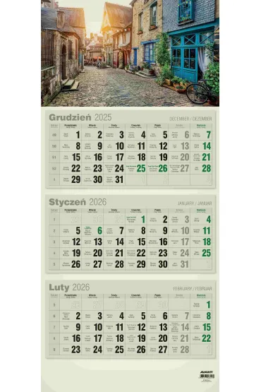 Avanti Kalendarz 2026 tr�jdzielny p�aski ekologiczny KTTEKO 1szt.mix
