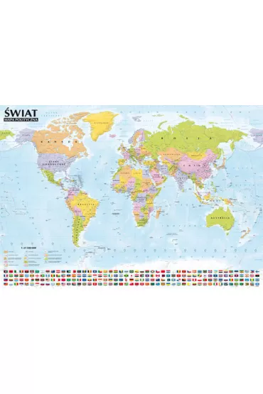 �wiat. Mapa polityczna i krajobrazowa - listwa dwustronna laminowana mapa �cienna w skali 1:21 500 000 - Listwa