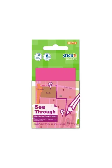 Stickn Notes samoprzylepny przezroczysty r�owy 51x76mm 50 kartek
