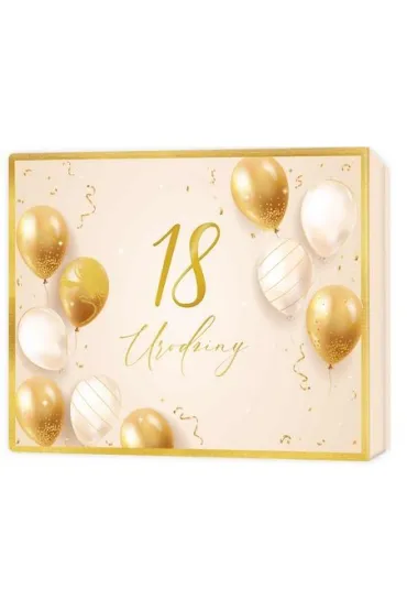 Pude�ko prezentowe 18 urodziny, be�owe i z�ote balony (22,5x17,5x4cm)