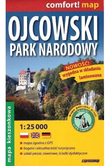 Ojcowski Park Narodowy kieszonkowa laminowana mapa turystyczna 1:25 000