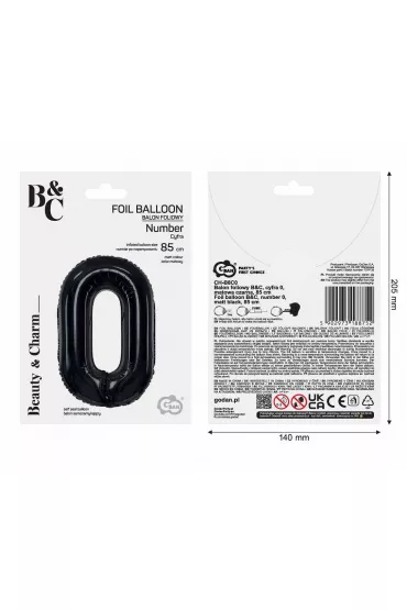 Godan Balon foliowy B&C cyfra 0 matowa czarna 85cm