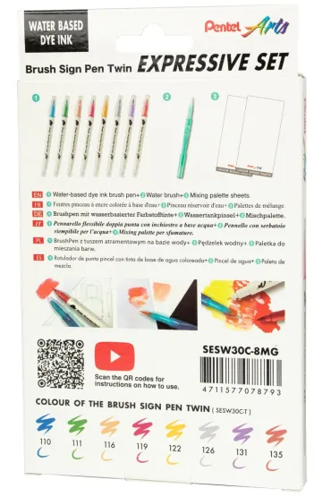 Pentel Pisaki p�dzelkowe Brush SESW30-ST8MGPL 8 kolor�w