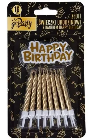 GoParty �wieczki urodzinowe z�ote HB 16 szt