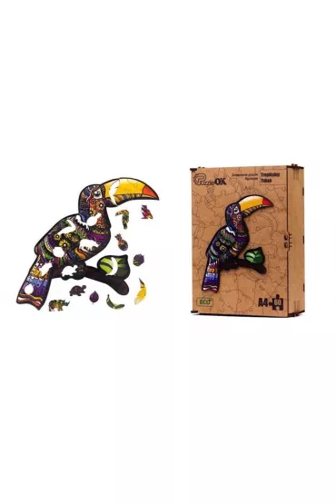 Puzzle drewniane eko 60 el. Tropikalny tukan A4 PuzzleOK