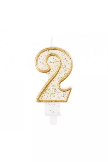 Godan �wieczka cyferka 2, z�oty kontur 9cm