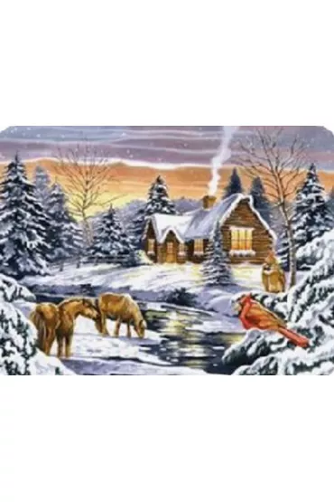Norimpex Diamentowa mozaika - Zima dom nad strumieniem wypas koni 30x40cm