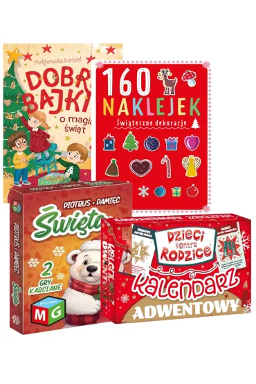 Pakiet: Dobre bajki o magii �wi�t, Piotru� i pami�� �wi�ta, Dzieci kontra Rodzice. Kalendarz Adwentowy, 160 naklejek. �wi�teczne dekoracje