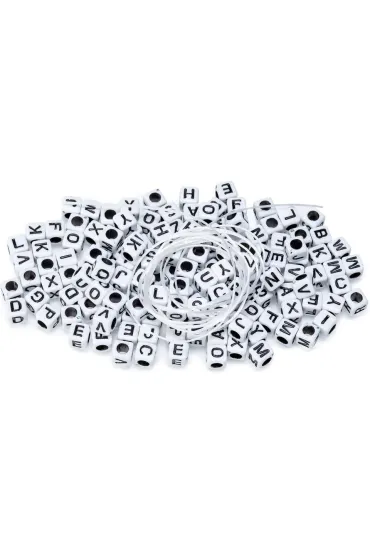 Brewis Koraliki literki bia�a kostka + sznurek 20g, 1 m