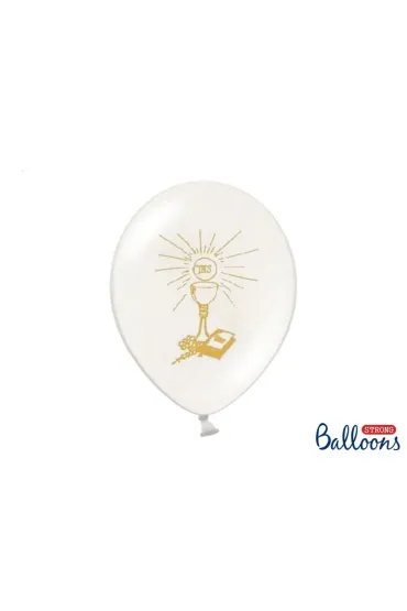 PartyDeco Balony 27cm, I Komunia �w. P. White: 1 op./50szt.