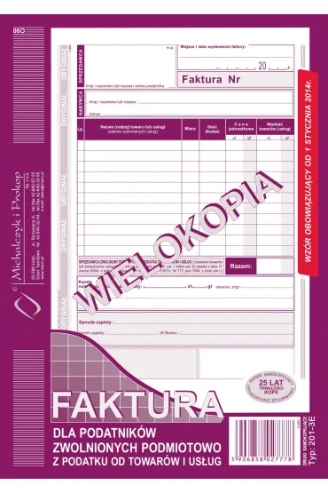 Michalczyk i Prokop Faktura dla zwolnionych z VAT A5