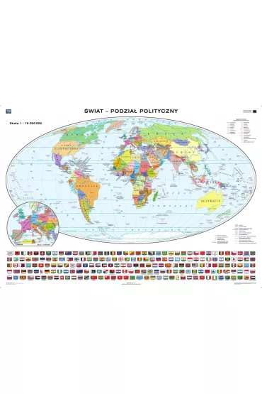 Dwustronna mapa �cienna �wiata. Podzia� polityczny. Mapa konturowa
