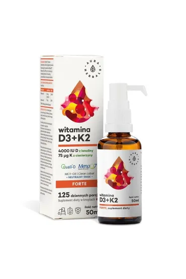 Aura Herbals Witamina D3 4000 IU + K2MK7, MCT, krople suplement diety 50 ml