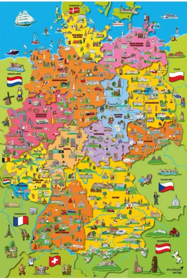 Puzzle 200 el. Ilustrowana mapa Niemiec Schmidt
