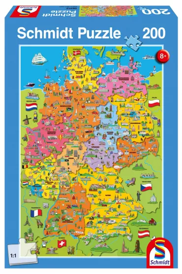 Puzzle 200 el. Ilustrowana mapa Niemiec Schmidt