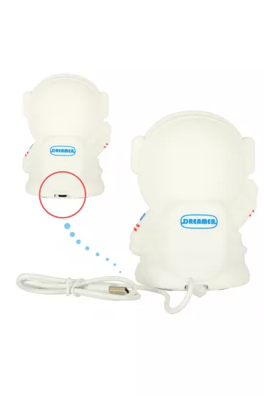 Lampka nocna dla dzieci silikonowa dotykowa mikka 8 LED USB RGB biaa astronauta