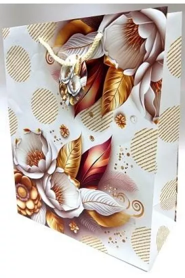 Fresh Torebka ozdobna matowa bia�e kwiaty 26x32x12cm