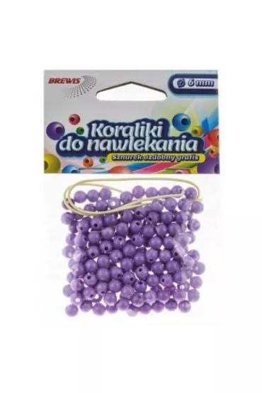 Brewis Koraliki do nawlekania + sznurek fioletowe 8mm, 16g
