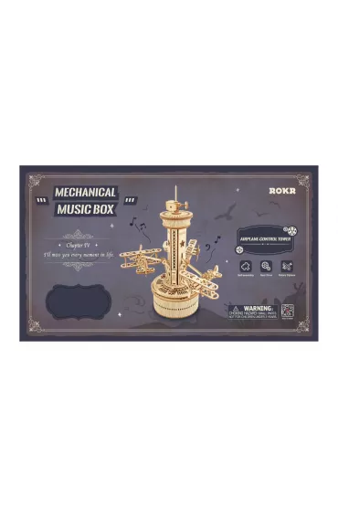 Drewniane Puzzle 3D - Pozytywka Wiea Kontroli Lotw Robotime