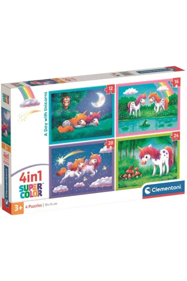 Puzzle 4w1 - SuperColor. A Day With Unicorns (12+16+20+24 el.) Clementoni