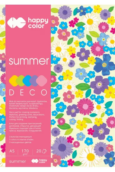 Happy Color Blok Deco Summer, 5 kolorw, A5, 170g, 20 arkuszy 170 g 20 kartek