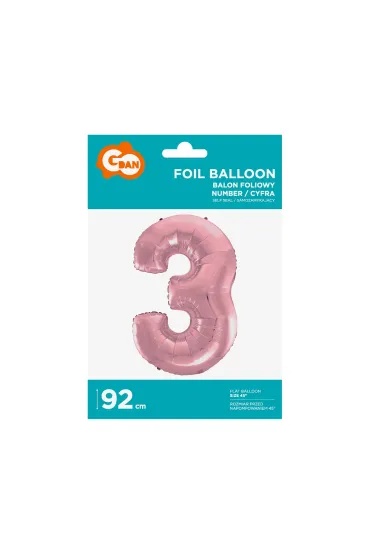 Godan Balon foliowy cyfra 3 jasnor�owa 92cm