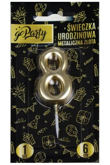 GoParty �wieczka urodzinowa 8 Metaliczna z�ota