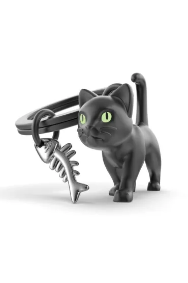 Metalmorphose Brelok do kluczy 3D czarny kot z rybymi o��mi