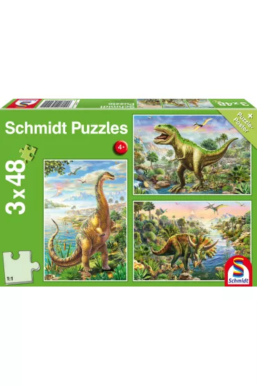 Puzzle 3x48 el. Dinozaury Schmidt