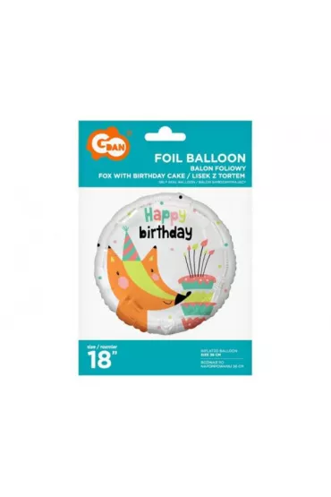 Balon foliowy Lisek z tortem Happy Birthday 18 Godan