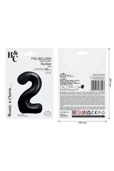 Godan Balon foliowy B&C cyfra 2 matowa czarna 85cm