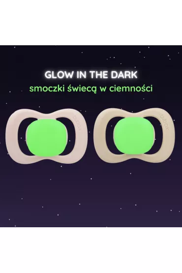 b.box Smoczek silikonowy symetryczny 0-6 mies. glow in the dark r/latte 2 szt.