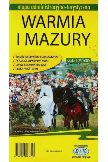Mapa administracyjno-turystyczna Warmia i Mazury 1:250 000