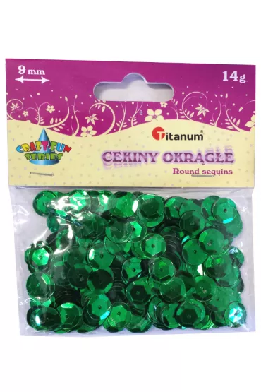 Titanum Cekiny okr�g�e metaliczne zielone 9mm, 14g