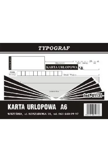 Druki samokopiuj�ce Typograf karta urlopowa A6 80 (01131)