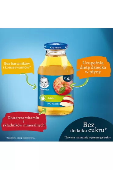 Gerber Sok 100% jab�ko dla niemowl�t po 4 miesi�cu 200 ml