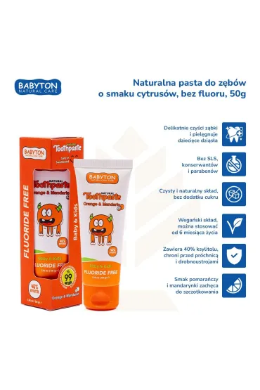 Babyton Naturalna pasta do zbw dla dzieci o smaku sodkich cytrusw bez fluoru 6m+ 50 g