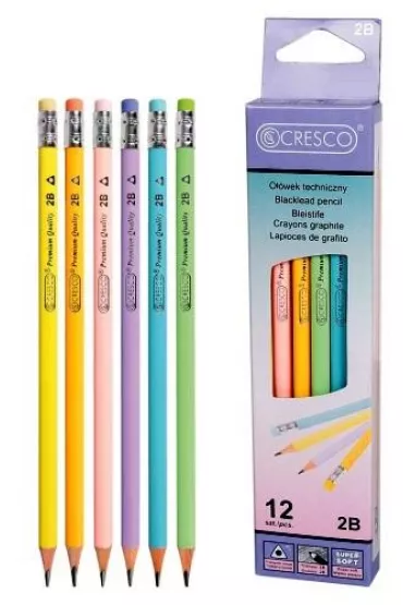 Cresco O��wek tr�jk�tny 2B z gumk� Pastel 12 szt.