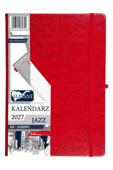 Kalendarz Jazz 2027 A4 dzienny czarwony