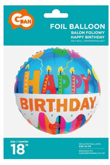 Godan Balon foliowy 18" Happy Birthday �wieczki